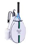 Rejolly Tennis Racket Bag for Women Men One Shoulder Crossbody Sling Bag Water Resistant Racquet Cover for 2 Tennis Rackets, Pickleball Paddles, Badminton Racquet White Blue Green Stripe