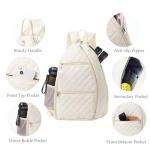 LANBX Pickleball Bag, Pickelball Sling Backpack Crossbody Quilted Bags for Men Women, Holds Pickleball Paddle Tennis Badminton Rackets (Beige)