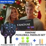 Fanovae Pickleball Paddles Set of 2,Reinforced Fiberglass Surface Set with Pickleball Rackets, 4 Pickle Balls, Sling Bag, Grip Tapes,​ Ideal Gift for Men Women Beginners, Black