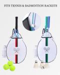 Rejolly Tennis Racket Bag for Women Men One Shoulder Crossbody Sling Bag Water Resistant Racquet Cover for 2 Tennis Rackets, Pickleball Paddles, Badminton Racquet White Blue Green Stripe