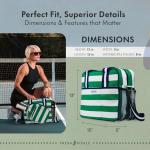 Fresh Pickle Lola Pickleball Tote Bag for Women - Designer Pickleball Bag with Paddle Storage, Zip Pockets & Shoulder Strap, Chic, Durable, Water-Resistant Pickle Ball Bags, Green/White Stripe