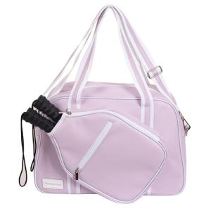 Purple PU Leather Women Sports Shoulder Gym Bag Pickleball Duffle Bag Pickleball Tote Bag with Front Pocket for 2 Paddles, Inner Storage Pockets, Mesh Water Bottle Holder and Adjustable Shoulder Strap