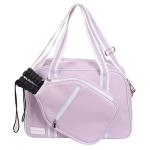 Purple PU Leather Women Sports Shoulder Gym Bag Pickleball Duffle Bag Pickleball Tote Bag with Front Pocket for 2 Paddles, Inner Storage Pockets, Mesh Water Bottle Holder and Adjustable Shoulder Strap