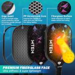 MTEN Pickleball Paddles, USAPA Approved Pickleball Paddles Set of 2, Fiberglass Surface Pickleball Set, 2Pickleball Rackets, 4 Pickleball Balls, 2Grip Tapes & Carry Bag for Men Women