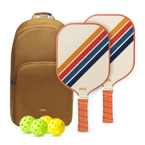 Dinkly Pickleball Paddles Set of 2, USAPA Approved Graphite/Fiberglass Pickleballs Racket, 2 Rackets, 4 Balls, 1 Protable Carry Bag, Pickle Ball Set for Men Women, Retro Twill
