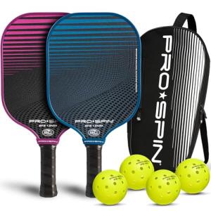 PRO-SPIN Carbon Fiber Pickleball Paddles Set of 2 or Single | Lightweight Pickleball Set with Indoor/Outdoor Balls, Bag & Covers – Durable Pickle Ball Paddle Gift for Men, Women & Families