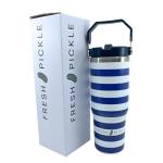 Fresh Pickle Lola Pickleball Tote - Designer Series Pickleball Bag for Women in Navy/Pink + Navy Stripe 30-ounce Tumbler With Top Handle and Flip Straw