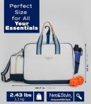 Net & Style Pickleball Bag Women Stylish Tote Large Capacity Paddle Holder Shoe Compartment Elegant Lightweight Design Durable Zipper Pockets Fence Hook White Navy Court Gym Travel Organizer