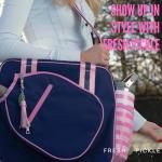 Fresh Pickle Lola Pickleball Tote - Designer Series Pickleball Bag for Women in Navy/Pink + Navy Stripe 30-ounce Tumbler With Top Handle and Flip Straw