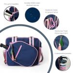 Fresh Pickle Lola Pickleball Tote - Designer Series Pickleball Bag for Women in Navy/Pink + Navy Stripe 30-ounce Tumbler With Top Handle and Flip Straw