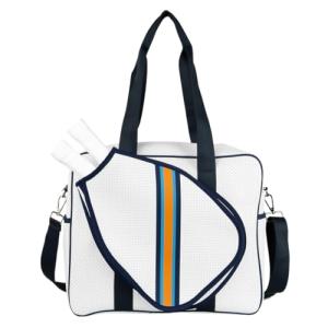 Queen of the Court Pickleball bag, Pickleball tote with fence Hook, pickle ball duffle for women, cute pickleball (White/Navy/Orange)