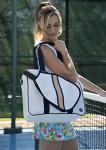 Queen of the Court Pickleball bag, Pickleball tote with fence Hook, pickle ball duffle for women, cute pickleball (White/Navy/Orange)
