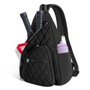 Trahzia Pickleball Sling Bag for Women and Men, Pickle Ball Paddle Backpack with Fence Hook for Racquetball, Badminton Rackets, Black