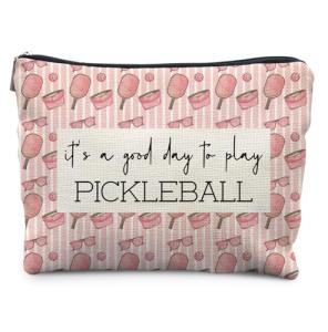 Elpwk Pickleball Gifts for Women,Pink Stripe Pickleball Makeup Bag Cosmetic Pouch, Pickleball Accessories Women