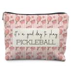 Elpwk Pickleball Gifts for Women,Pink Stripe Pickleball Makeup Bag Cosmetic Pouch, Pickleball Accessories Women