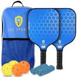 Pickleball Set with Bag - Fiberglass 14mm - 2 USAPA Pickleball Paddles, 2 Indoor and 2 Outdoor Pickleball Balls, 2 Cooling Towels - Rackets for Adults and Teens