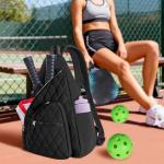 Trahzia Pickleball Sling Bag for Women and Men, Pickle Ball Paddle Backpack with Fence Hook for Racquetball, Badminton Rackets, Black