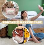 Elpwk Pickleball Gifts for Women,Pink Stripe Pickleball Makeup Bag Cosmetic Pouch, Pickleball Accessories Women