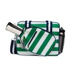 Fresh Pickle Lola Pickleball Tote - Designer Series Pickleball Bag for Women in Green/White Stripe + Solid Green 30-ounce Tumbler With Top Handle and Flip Straw