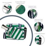 Fresh Pickle Lola Pickleball Tote - Designer Series Pickleball Bag for Women in Green/White Stripe + Solid Green 30-ounce Tumbler With Top Handle and Flip Straw
