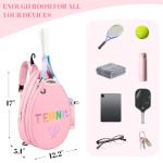 NZNDB Tennis Bags for Women Girl, Tennis Sling Crossbody Backpack, Water Resistant Tennis Bag for Pickleball, Tennis, Racketball(Pink)
