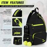 AEROBIX Green Pickleball Bag for Women & Men, Pickle Ball Backpack - Upgraded Zippers, Large Capacity, Padded Paddle Pocket, Adjustable Sling Bag (No Accessories)