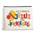 Xxoace All I Need Is Jesus and Pickleball Makeup Bag-Funny Pickleball Gift for Women Girls Friends Sister Daughter, Travel Cosmetic Pouch