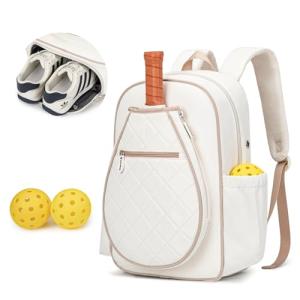KAVIGOR Pickleball Bag, Quilted Pickleball Backpack with Shoe Compartment & Waterproof Pocket, Pickle Ball Paddle Bag Fits 2 to 4 Paddles for Women and Men