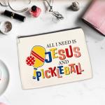 Xxoace All I Need Is Jesus and Pickleball Makeup Bag-Funny Pickleball Gift for Women Girls Friends Sister Daughter, Travel Cosmetic Pouch
