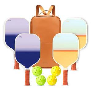 Pickleball Paddles Set of 4 - USAPA Approved Graphite Lightweight Racket, 4 Pickleball Rackets, 4 Outdoor Balls and 1 PU Leather Bag, Pickle Ball Set for Men Women Beginners, Sunset Glow