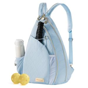 VELADAY Pickleball Bag for Women Chic Quilted Sling Bag, Fits 2 Paddles, Lightweight Weatherpoorf for Court & Daily Use, Blue