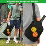 Cosmos 2 Pcs Neoprene Pickleball Paddle Cover Pickleball Racket Case Pickle Ball Sleeve - Pickleball Paddle Carry Bag with Ball Storage Accessories Pocket & Handle Strap (Black & Handle Stap)