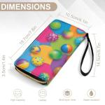 LITPUZC Portable Long Wallet with Zipper Pickleball Balls Colorful Pattern Credit Card Holder Travel Purse Pu Leather Slim Ladies Clutch Cash Organizer Bags with Wrist Strap