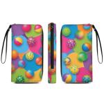 LITPUZC Portable Long Wallet with Zipper Pickleball Balls Colorful Pattern Credit Card Holder Travel Purse Pu Leather Slim Ladies Clutch Cash Organizer Bags with Wrist Strap