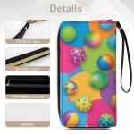 LITPUZC Portable Long Wallet with Zipper Pickleball Balls Colorful Pattern Credit Card Holder Travel Purse Pu Leather Slim Ladies Clutch Cash Organizer Bags with Wrist Strap