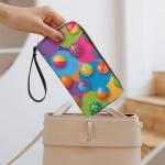 LITPUZC Portable Long Wallet with Zipper Pickleball Balls Colorful Pattern Credit Card Holder Travel Purse Pu Leather Slim Ladies Clutch Cash Organizer Bags with Wrist Strap