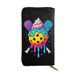 SMBOE Pickleball Ice Cream Drip Game Day Womens Long Purse Leather Hand Wallet Zipper Travel Coin Purse Credit Card 7.5X4.1 Inch