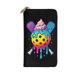 SMBOE Pickleball Ice Cream Drip Game Day Womens Long Purse Leather Hand Wallet Zipper Travel Coin Purse Credit Card 7.5X4.1 Inch