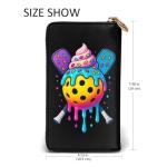 SMBOE Pickleball Ice Cream Drip Game Day Womens Long Purse Leather Hand Wallet Zipper Travel Coin Purse Credit Card 7.5X4.1 Inch