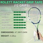 Rolett 12 Pack Tennis Racket Grip Tape, Precut Anti Slip Tennis Grip Tape, Absorbent and Dry Feel Tennis/Pickleball/Badminton Grips Overgrip Tape, Highly Comfortable Overgrip Tennis Racket Tape