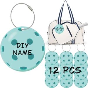 12 Pack Pickleball Luggage Tags – Pickleball Gifts for Teams Players, Men & Women. Ball Shaped Travel ID Name Keychain with Strap, Fun Sports Bag Charm Accessories Party Favor