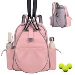 JKAOO Tennis Bags for Women, Waterproof Tennis Sling Crossbody Shoulder Backpack Holds 2 Rackets, Tennis Racket Bag for Pickleball Badminton (Pink)