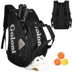 Goloni Pickleball Bag Padel Racket Backpack Large Capacity for Men Women Separate Waterproof Shoes Compartment Pickleball Accessories -Thermal Insulated Pockets Fits 4 to 10 Paddles