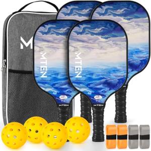 Pickleball Paddles, Pickleball Paddles Set of 4, USAPA Approved Fiberglass, Pickle Ball Rackets, 4 Paddle, 4 Cooling Towels, 4 Balls & Carry Bag, for Men Women