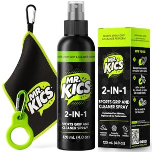MR. KICS Basketball Shoe Grip Spray - Anti Slip Traction for Court Shoes, Shoe Grip Enhancer - 2-in-1 Cleaner with Microfiber Towel, Backpack Clip - Volleyball, Pickleball, Tennis, Badminton