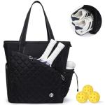 Pickleball Tote Bag for Women with Fence Hook, Quilted Pickleball Bag Holds 3-4 Paddles with Shoe Compartment & Wet Pocket