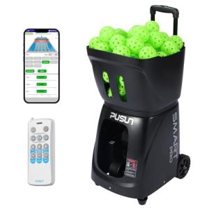 PP-Smart Pro Pickleball Machine – Portable Launcher with 100+ Ball Capacity, 5–7H Battery, App & Remote, 20–70 mph,1.6–6s/Ball,10 Modes, 20 Landing Points, for Intermediate to Advanced Players (Black)