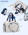 Smasrob Pickleball Tote Bag for Women with Exterior Paddle Pocket and Separate Shoe Compartment, Pickleball Bags with Wet Pocket and Detachable Strap, Beige