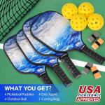 Pickleball Paddles, Pickleball Paddles Set of 4, USAPA Approved Fiberglass, Pickle Ball Rackets, 4 Paddle, 4 Cooling Towels, 4 Balls & Carry Bag, for Men Women