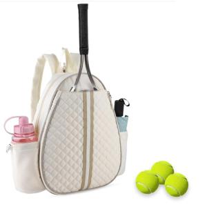 Lufstd Tennis Bags for Women, Quilted Tennis Sling Crossbody Backpack with Hook, Water Resistant Tennis Racket Bags Suitable for Pickleball Badminton,Beige